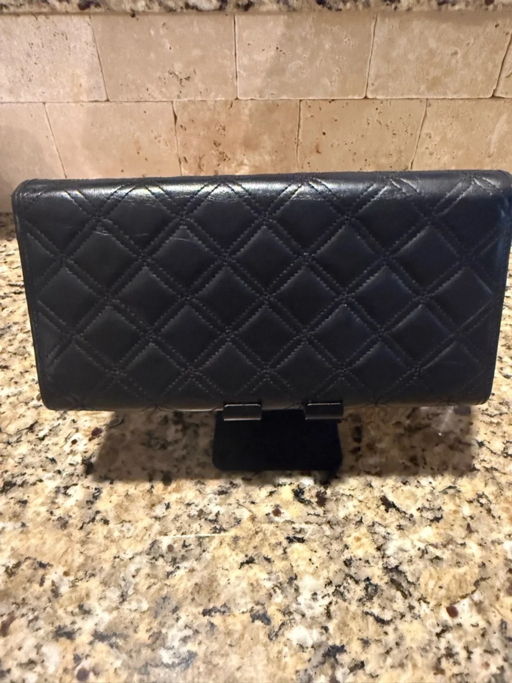 MCM Black Quilted Leather Clutch with Gold Accents - Picture 3 of 10